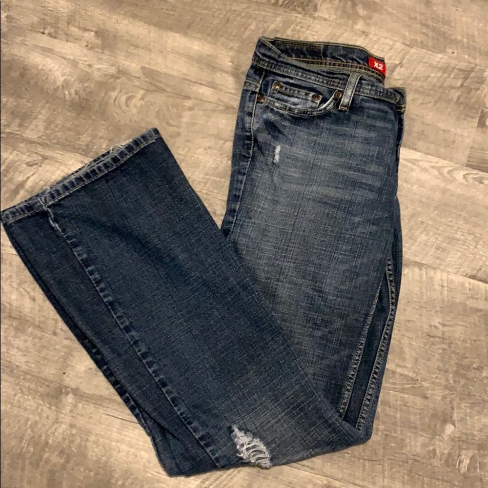 Express X2 Low Rise Flare Leg Distressed Jeans